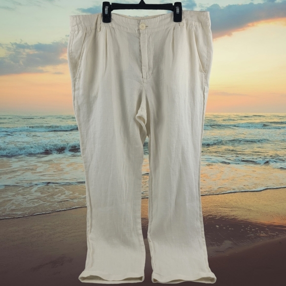 United Colors Of Benetton Pants - Benetton pure linen front pleat straight leg cropped pant Size 12 EUR 48